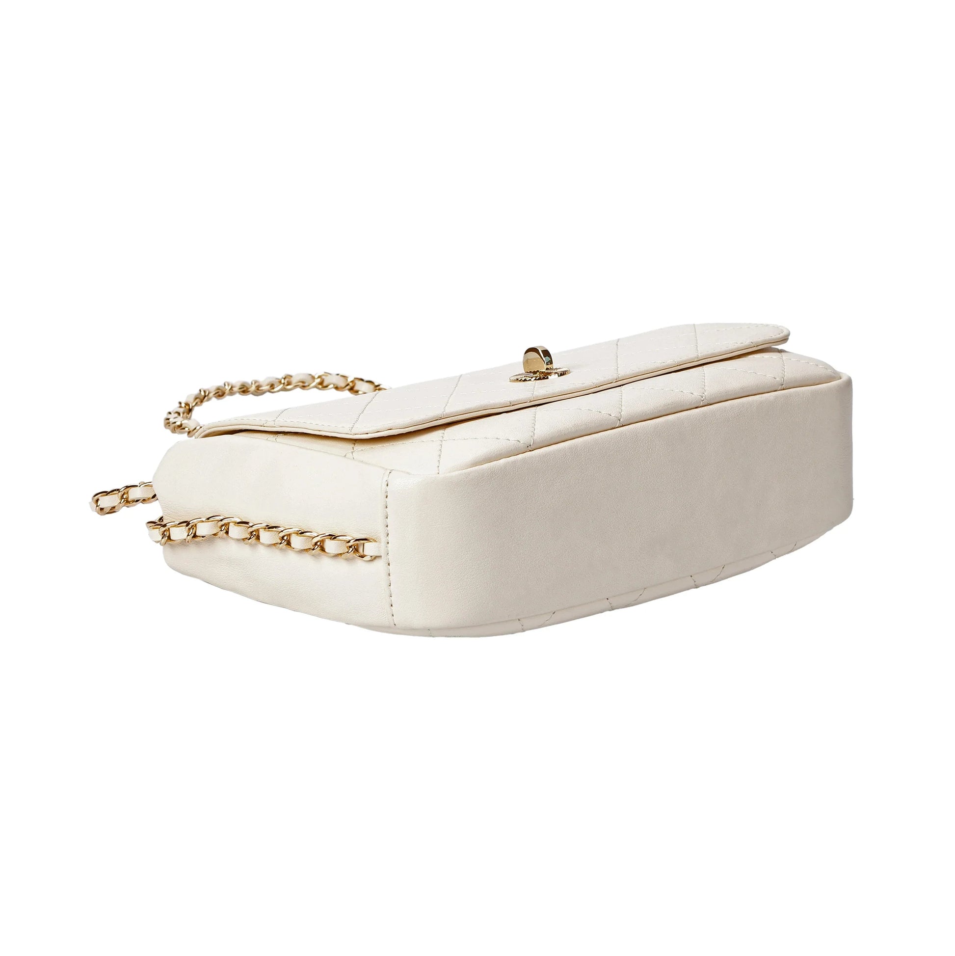 Ivory Quilted Leather Crossbody Bag with Gold Chain Strap MiamiLeathers.com