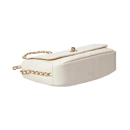 Ivory Quilted Leather Crossbody Bag with Gold Chain Strap MiamiLeathers.com