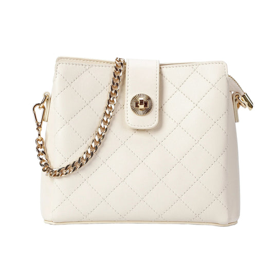 Ivory Quilted Leather Crossbody Bag with Gold Chain Strap MiamiLeathers.com