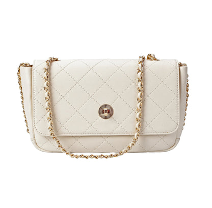 Ivory Quilted Leather Crossbody Bag with Gold Chain Strap MiamiLeathers.com