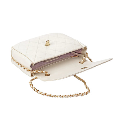 Ivory Quilted Leather Crossbody Bag with Gold Chain Strap MiamiLeathers.com