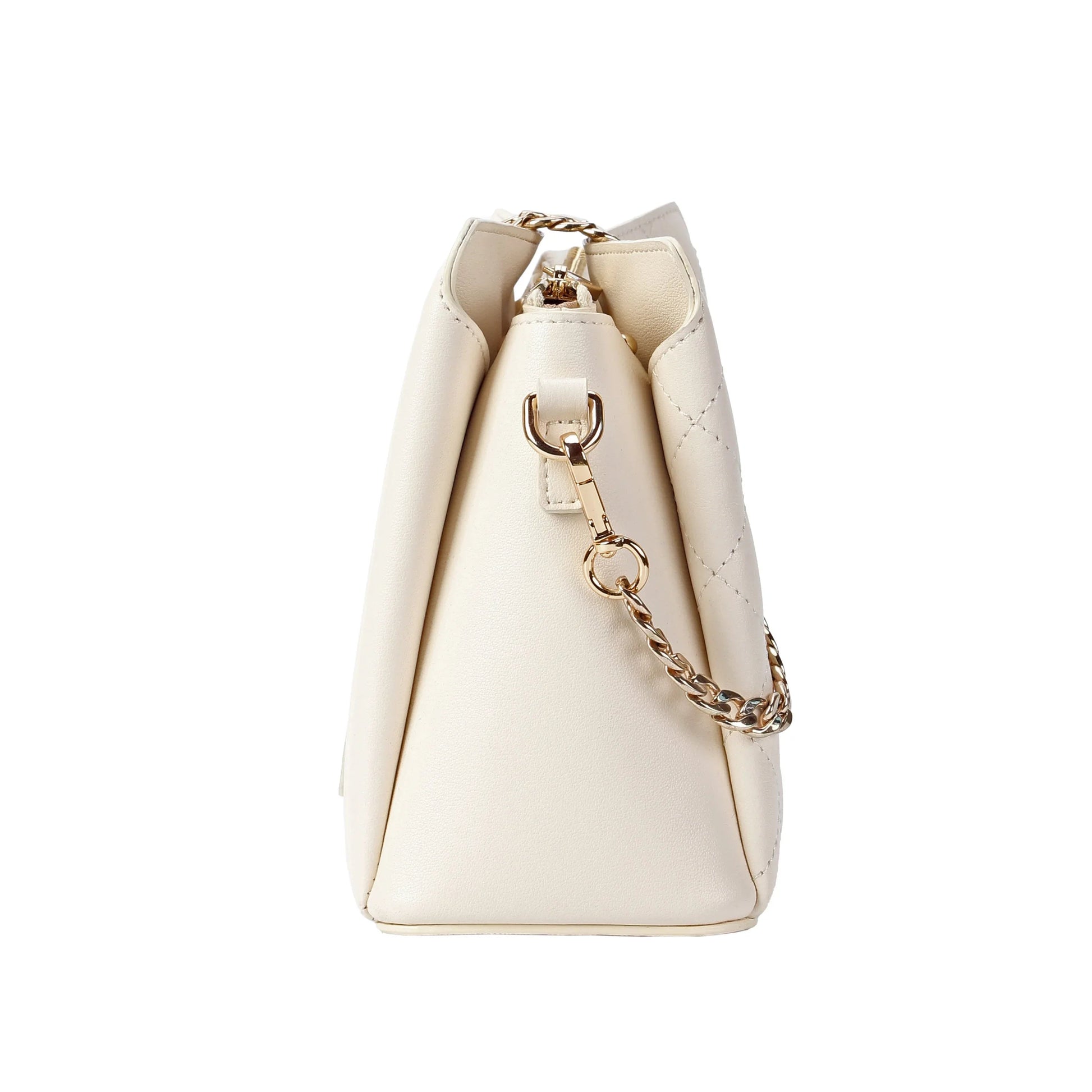 Ivory Quilted Leather Crossbody Bag with Gold Chain Strap MiamiLeathers.com