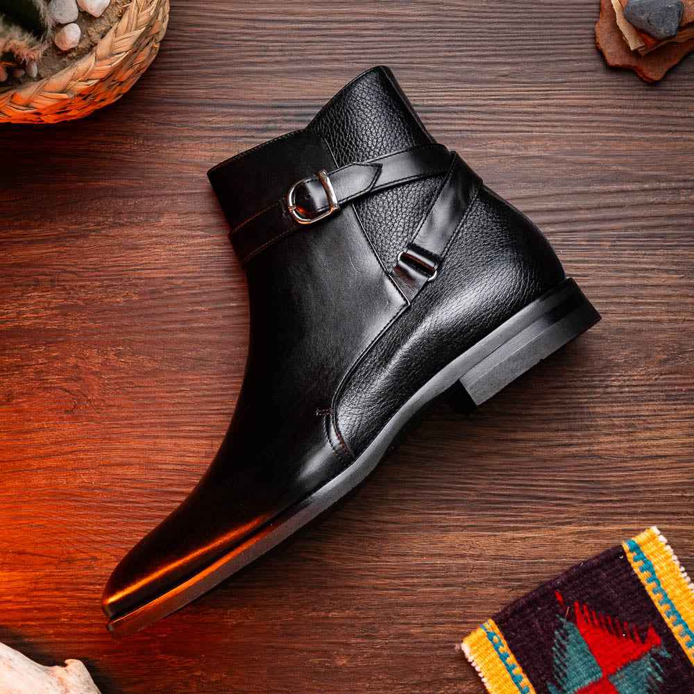 45-600-BLK Jodphur Italian Calfskin Boot, Black Zelli Italia