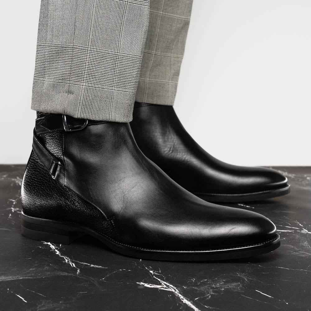 45-600-BLK Jodphur Italian Calfskin Boot, Black Zelli Italia