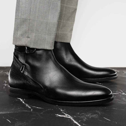 45-600-BLK Jodphur Italian Calfskin Boot, Black Zelli Italia