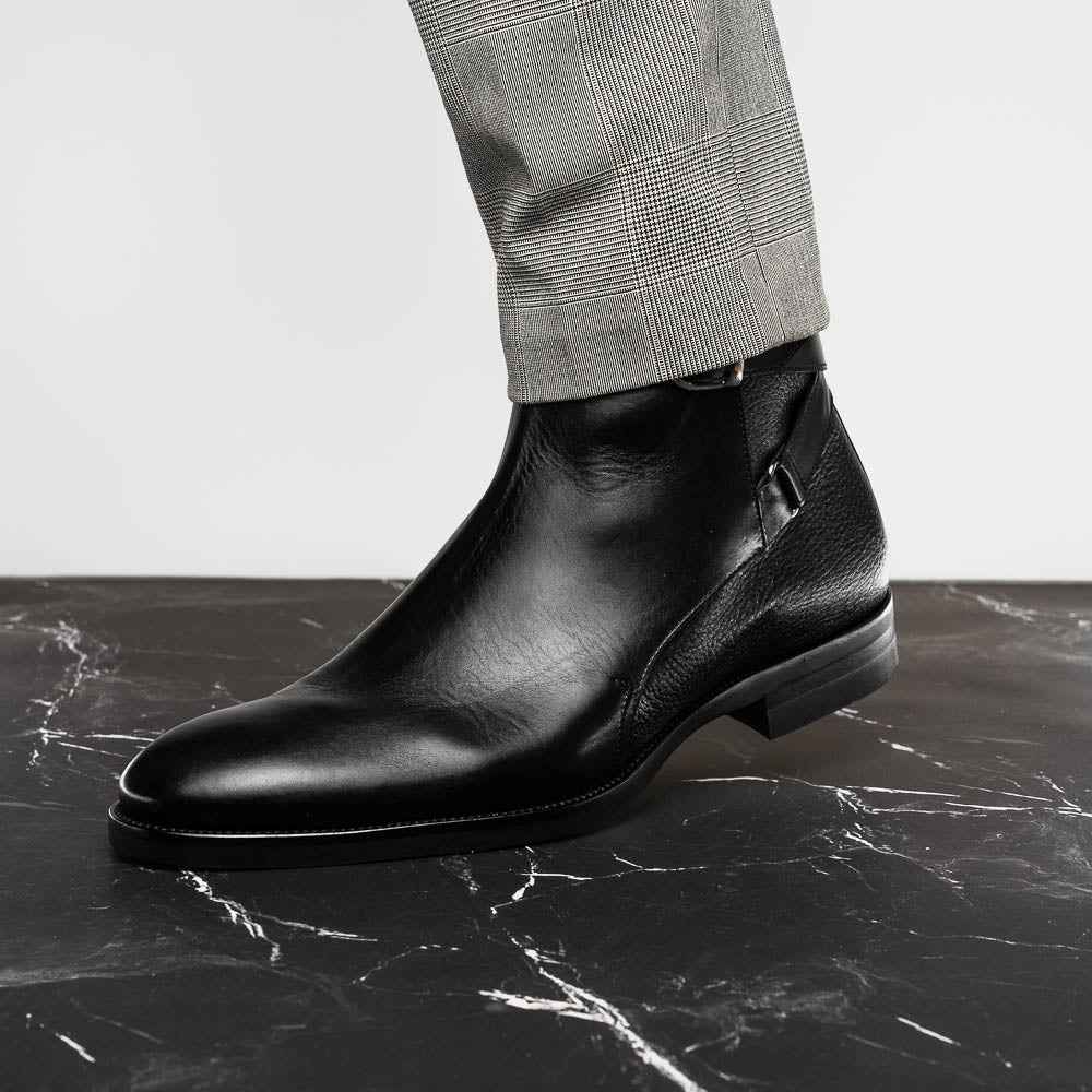 45-600-BLK Jodphur Italian Calfskin Boot, Black Zelli Italia