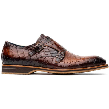 55-112-CGN LEGERRA Hand Burnished Crocodile Print Monkstrap Cognac Zelli Italia