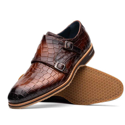 55-112-CGN LEGERRA Hand Burnished Crocodile Print Monkstrap Cognac Zelli Italia