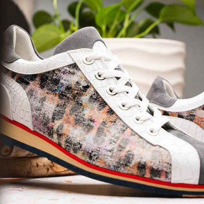 66-250-GRY LEO Sueded Italian Goatskin Sneakers Grey Multi Zelli Italia