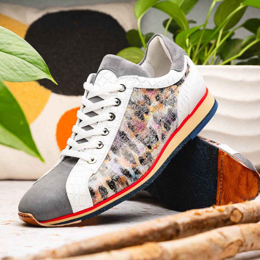 66-250-GRY LEO Sueded Italian Goatskin Sneakers Grey Multi Zelli Italia