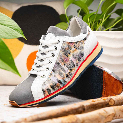 66-250-GRY LEO Sueded Italian Goatskin Sneakers Grey Multi Zelli Italia