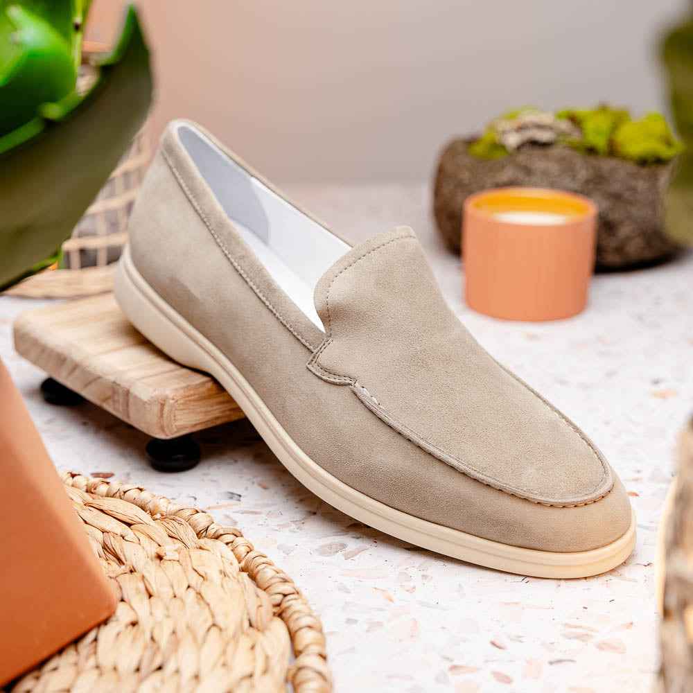 16-621-BON LIVORNO Sueded Italian Goatskin Loafer Bone Zelli Italia