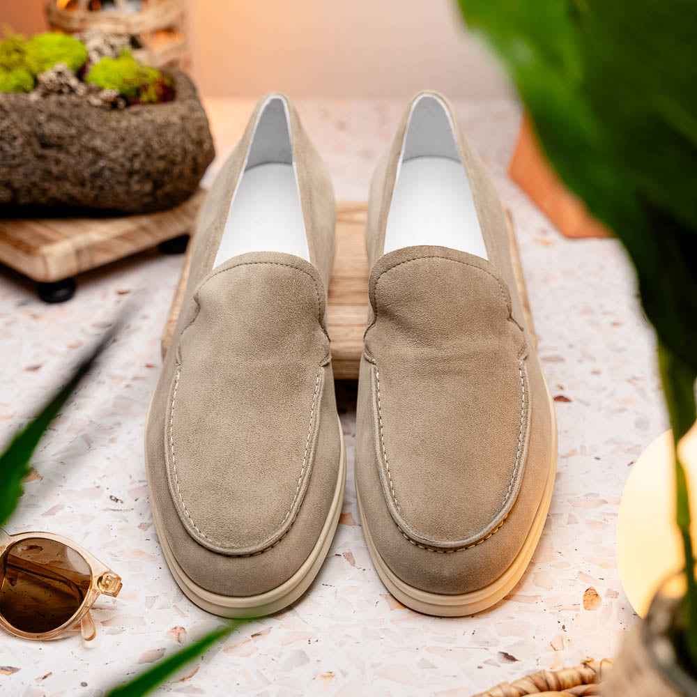 16-621-BON LIVORNO Sueded Italian Goatskin Loafer Bone Zelli Italia