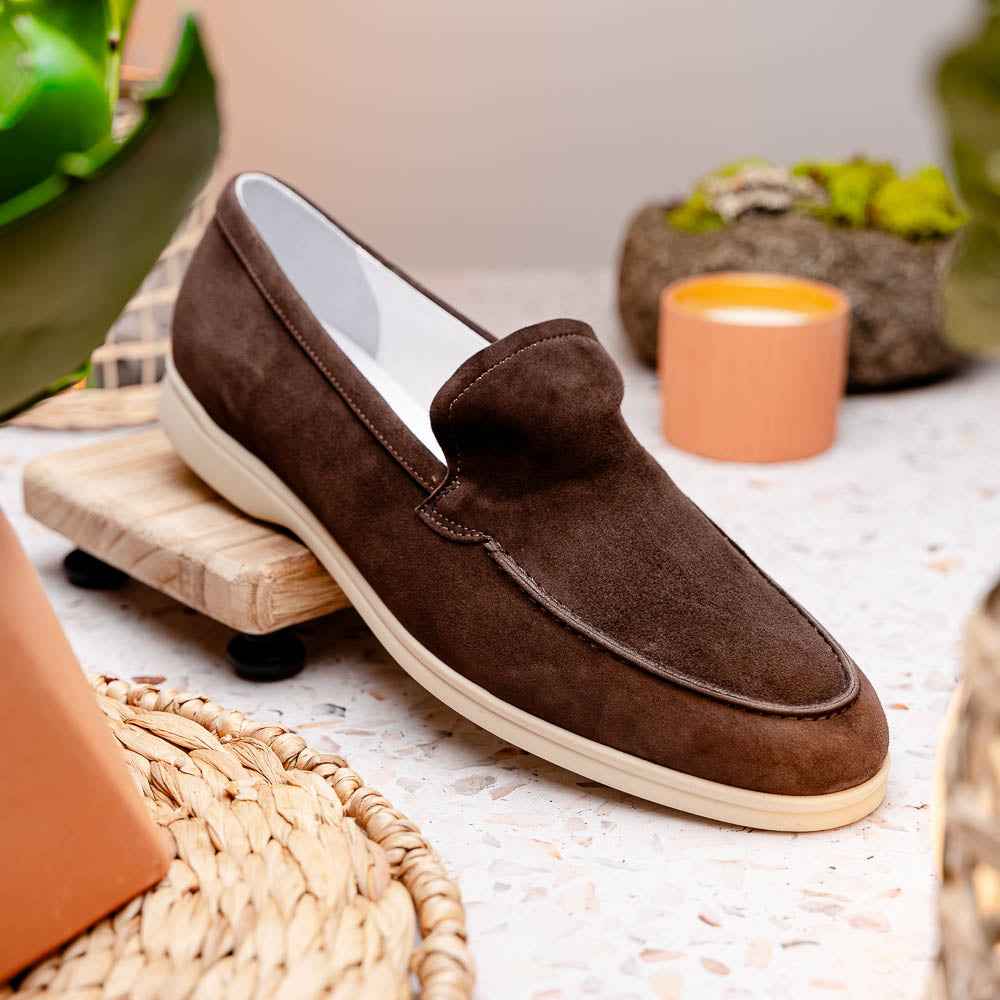 16-621-MOC LIVORNO Sueded Italian Goatskin Loafer Mocha Zelli Italia
