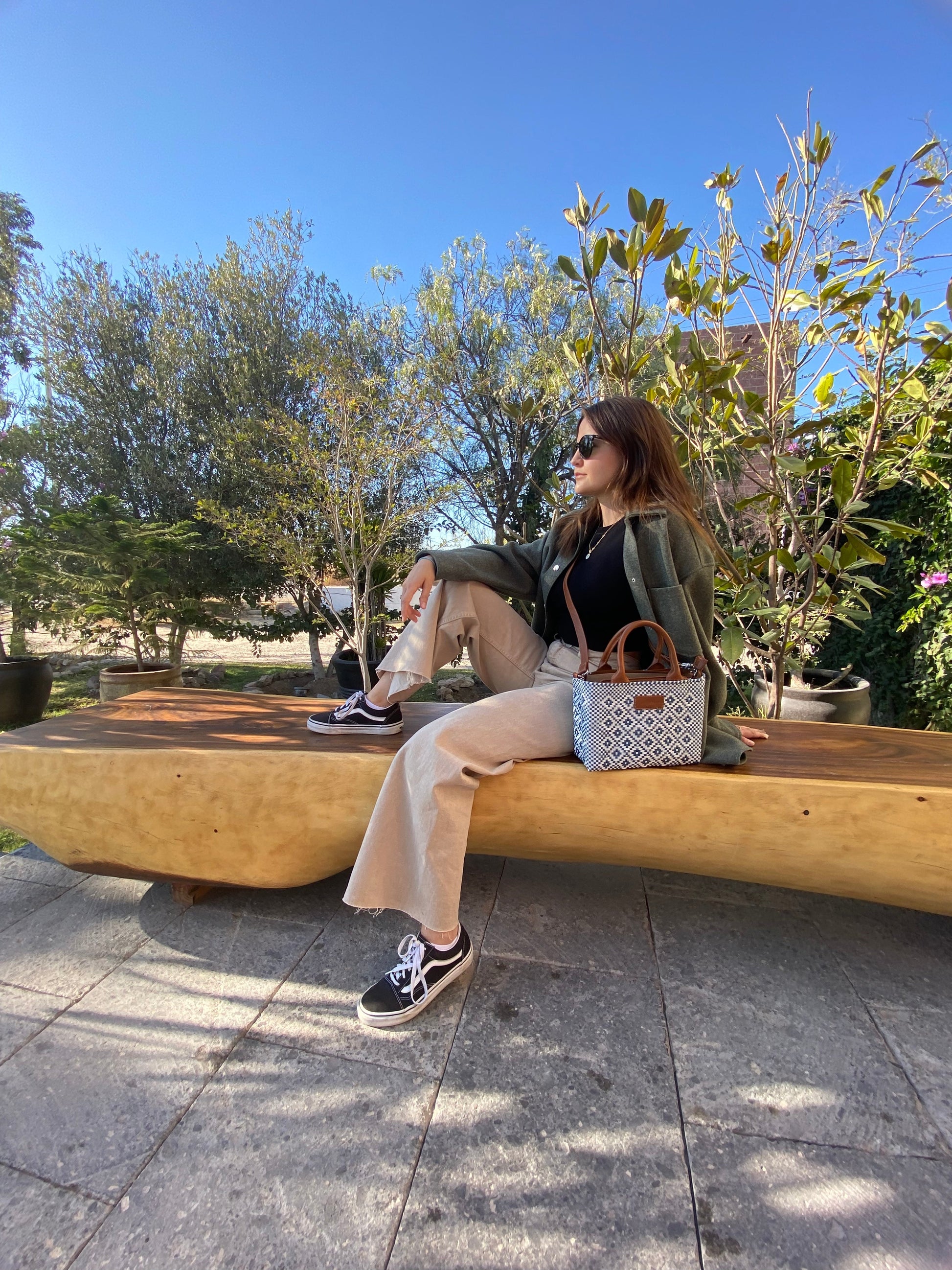 Marine Small Woven Crossbody Bag - Tan Leather Tin Marin Brand