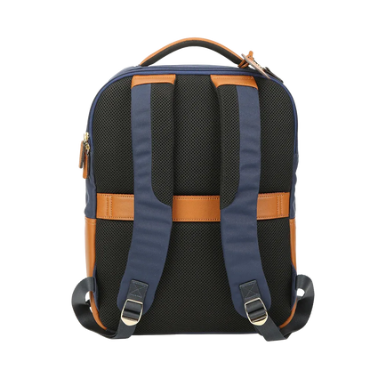 Nylon & Leather Laptop Backpack – Navy with Brown Trim (16") MiamiLeathers.com