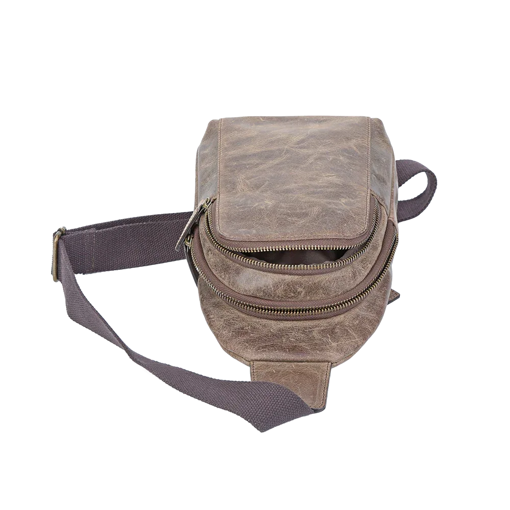 Crazy Horse Leather Sling Bag Small Version – Brown Full-Grain Crossbody for Men MiamiLeathers.com