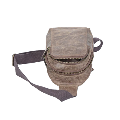 Crazy Horse Leather Sling Bag Small Version – Brown Full-Grain Crossbody for Men MiamiLeathers.com