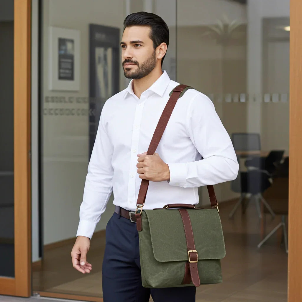 Messenger Bags, Maxwell Leather/Waxed Canvas Messenger Bags MiamiLeathers.com