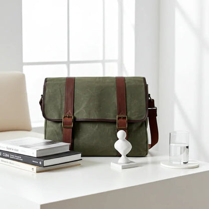 Maxwell Waxed Canvas Messenger Bag – Canvas & Leather Crossbody MiamiLeathers.com