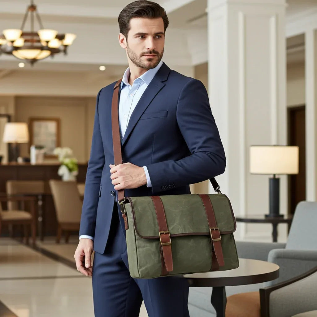 Maxwell Waxed Canvas Messenger Bag – Canvas & Leather Crossbody MiamiLeathers.com