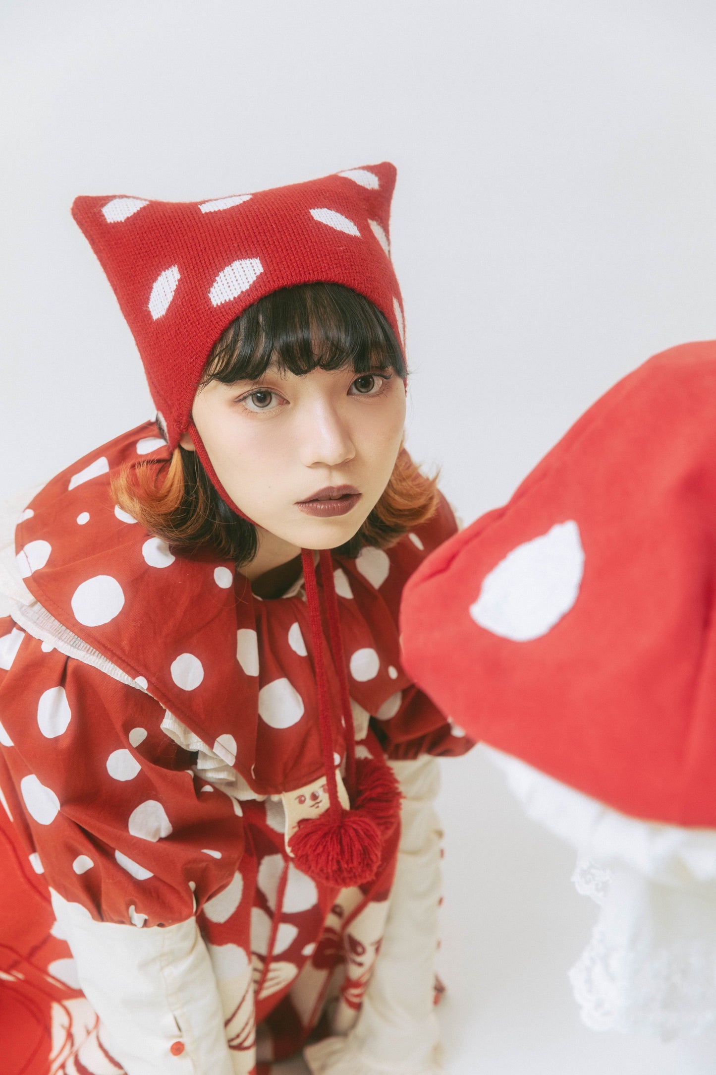 Red Polka Dot Pom Pom Hat - Wolvess