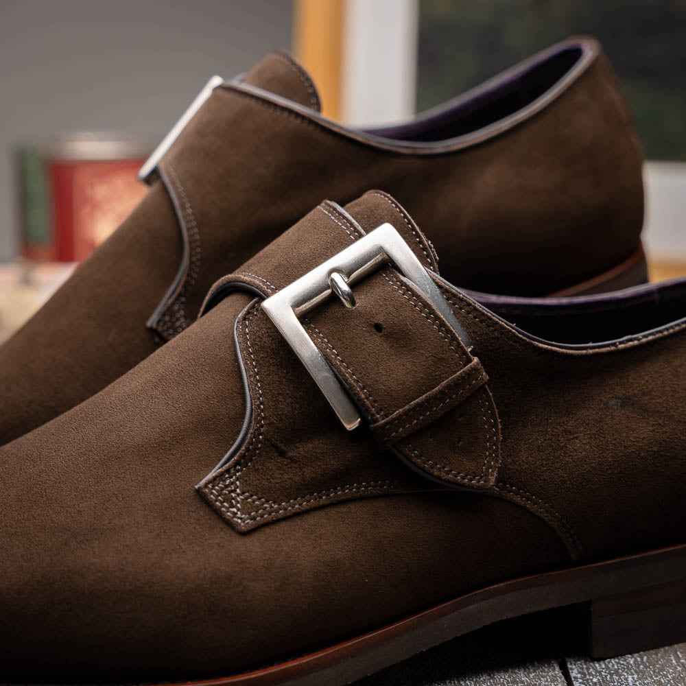 56-110-DBR Hebilla Monk Strap Italian Suede Calfskin Dark Brown Zelli Italia
