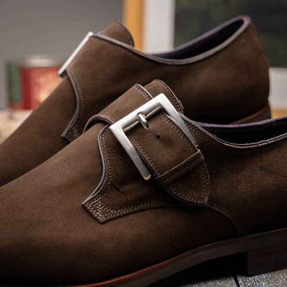 56-110-DBR Hebilla Monk Strap Italian Suede Calfskin Dark Brown Zelli Italia