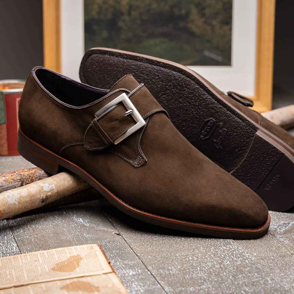 56-110-DBR Hebilla Monk Strap Italian Suede Calfskin Dark Brown Zelli Italia