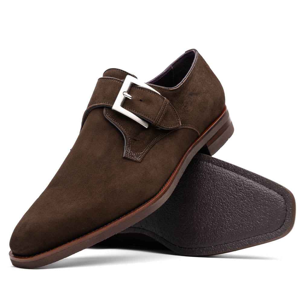 56-110-DBR Hebilla Monk Strap Italian Suede Calfskin Dark Brown Zelli Italia