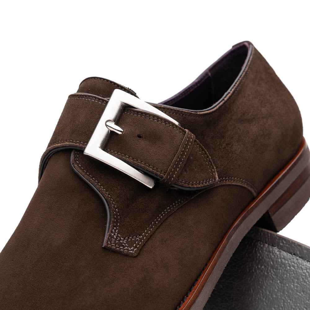 56-110-DBR Hebilla Monk Strap Italian Suede Calfskin Dark Brown Zelli Italia
