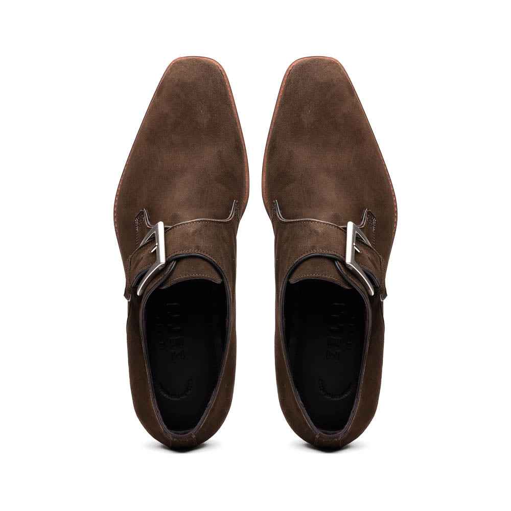 56-110-DBR Hebilla Monk Strap Italian Suede Calfskin Dark Brown Zelli Italia