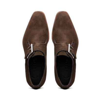 56-110-DBR Hebilla Monk Strap Italian Suede Calfskin Dark Brown Zelli Italia