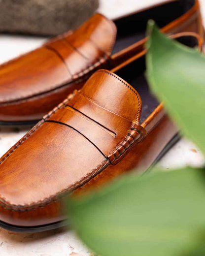 35-115-CGN MONZA Hand Burnished Italian Calfskin Driving Loafers Cognac Zelli Italia