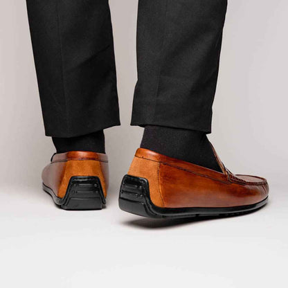 35-115-CGN MONZA Hand Burnished Italian Calfskin Driving Loafers Cognac Zelli Italia