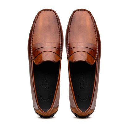 35-115-CGN MONZA Hand Burnished Italian Calfskin Driving Loafers Cognac