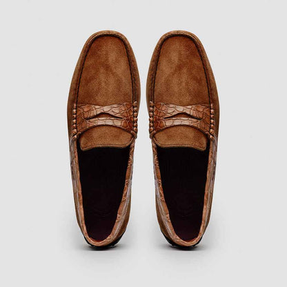 31-160-CGN MONZA Sueded Calfskin with Crocodile Driver, Cognac Zelli Italia