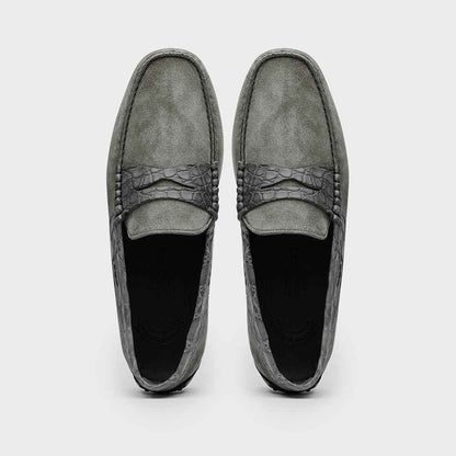31-160-GRY MONZA Sueded Calfskin with Crocodile Driver, Grey Zelli Italia