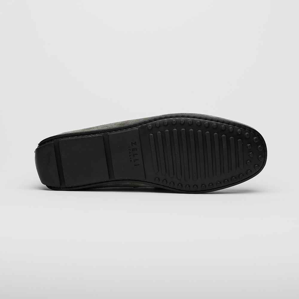31-160-GRY MONZA Sueded Calfskin with Crocodile Driver, Grey Zelli Italia