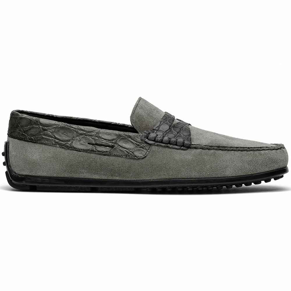 31-160-GRY MONZA Sueded Calfskin with Crocodile Driver, Grey Zelli Italia