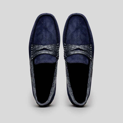 31-160-NVY MONZA Sueded Calfskin with Crocodile Driver, Navy