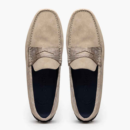31-160-SND MONZA Sueded Calfskin with Crocodile Driver Sand