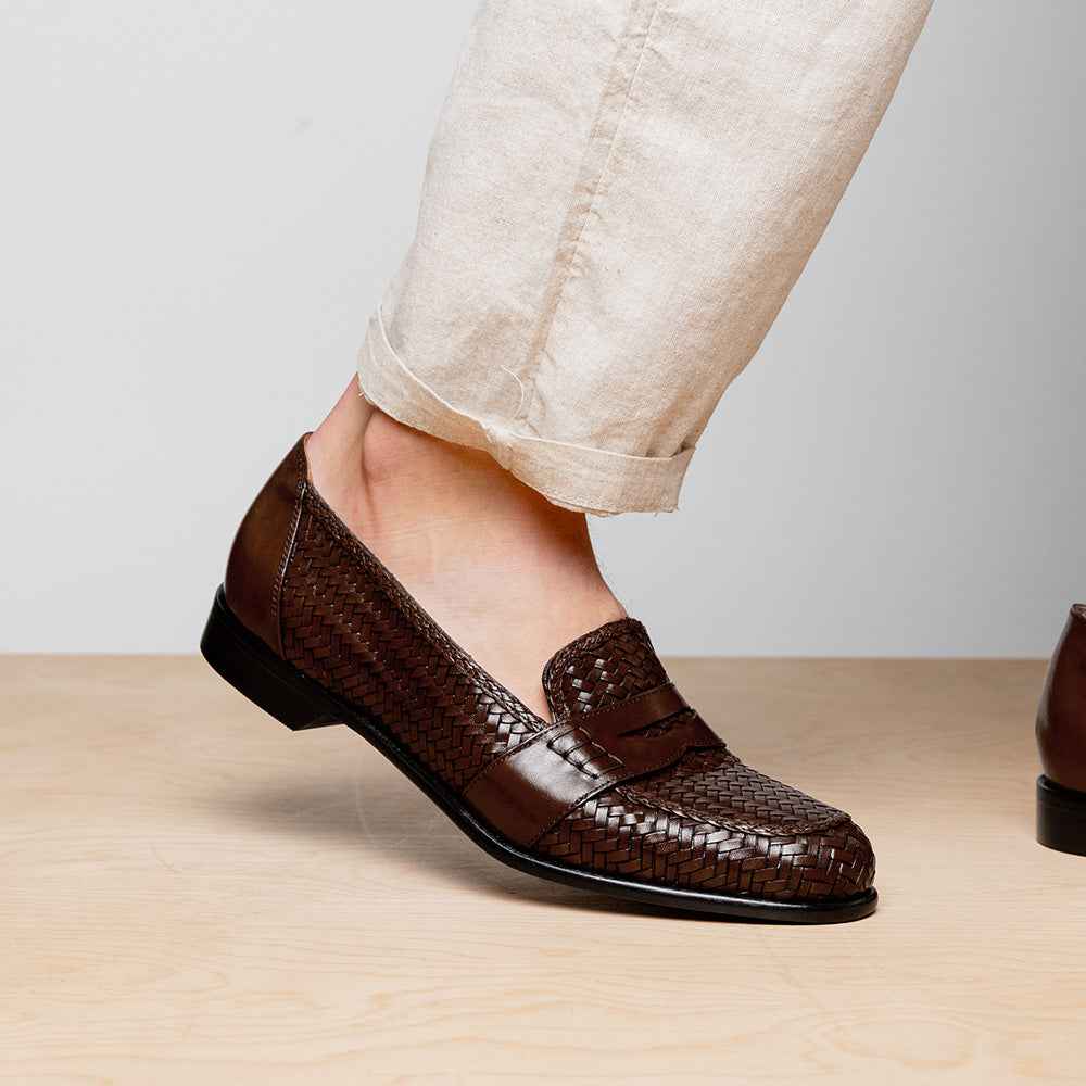 15-585-BRN NICOLA Italian Calfskin Basketweave, Dark  Brown Zelli Italia