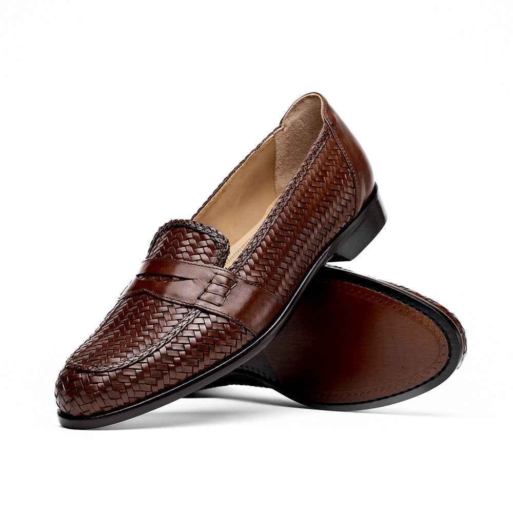 15-585-BRN NICOLA Italian Calfskin Basketweave, Dark  Brown Zelli Italia