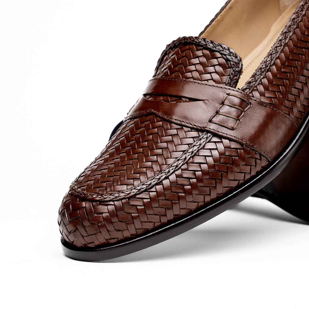 15-585-BRN NICOLA Italian Calfskin Basketweave, Dark  Brown Zelli Italia