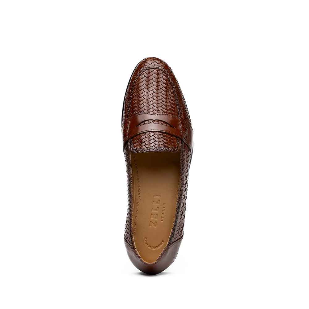 15-585-BRN NICOLA Italian Calfskin Basketweave, Dark  Brown Zelli Italia