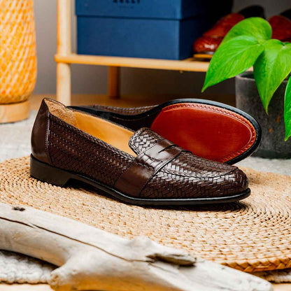 15-585-BRN NICOLA Italian Calfskin Basketweave, Dark  Brown Zelli Italia