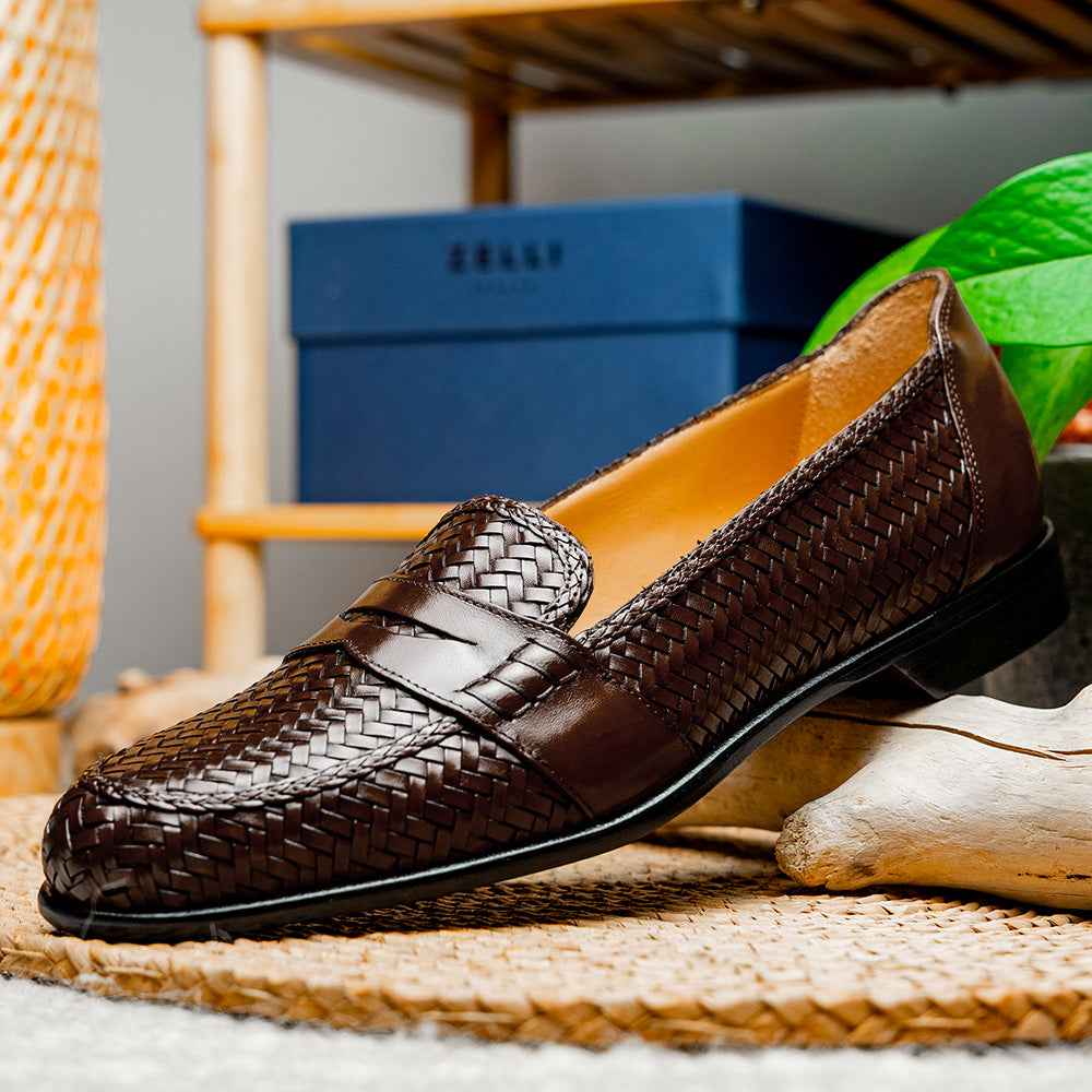 15-585-BRN NICOLA Italian Calfskin Basketweave, Dark  Brown Zelli Italia