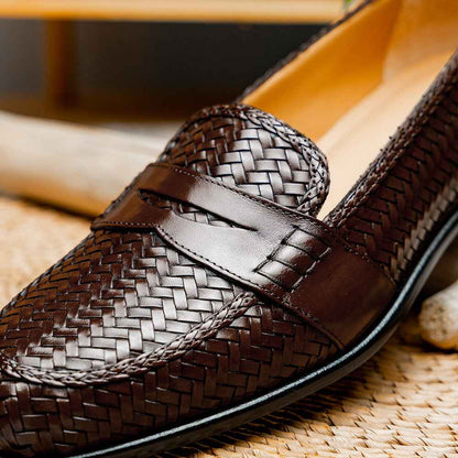 15-585-BRN NICOLA Italian Calfskin Basketweave, Dark  Brown Zelli Italia