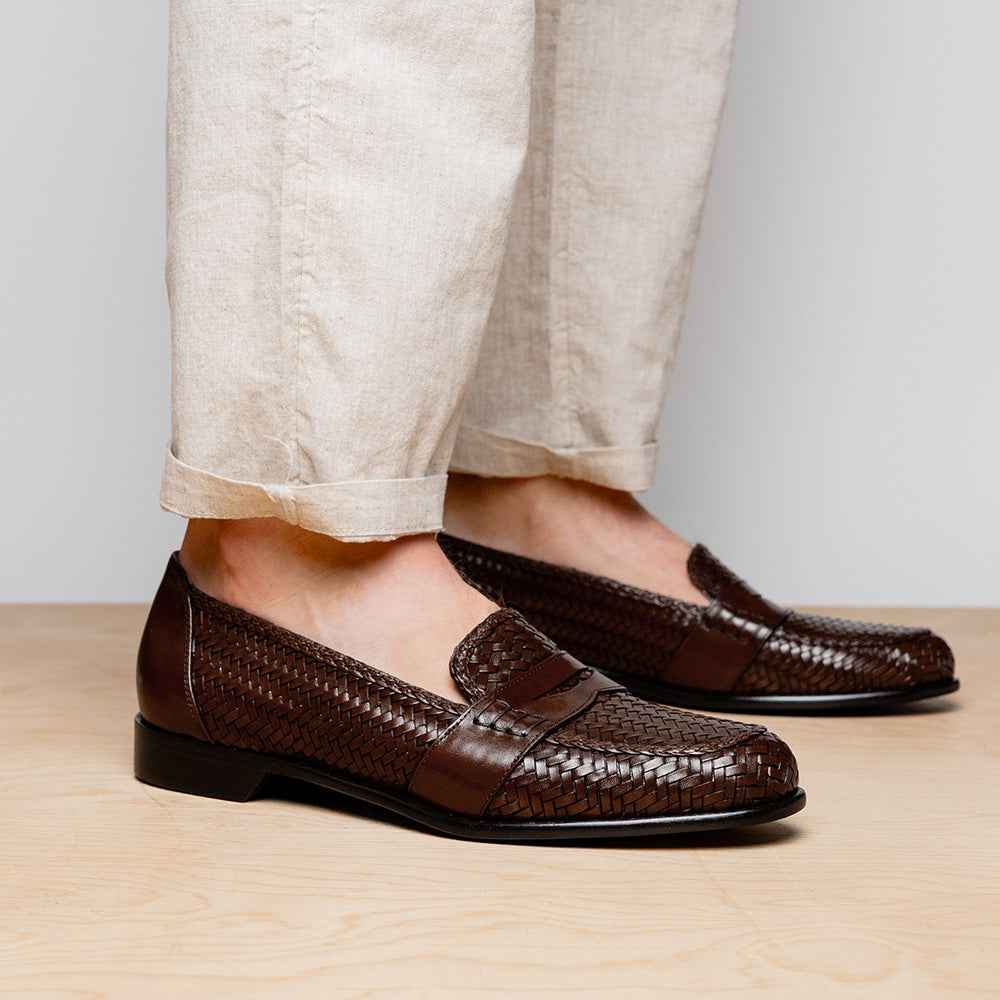 15-585-BRN NICOLA Italian Calfskin Basketweave, Dark  Brown Zelli Italia